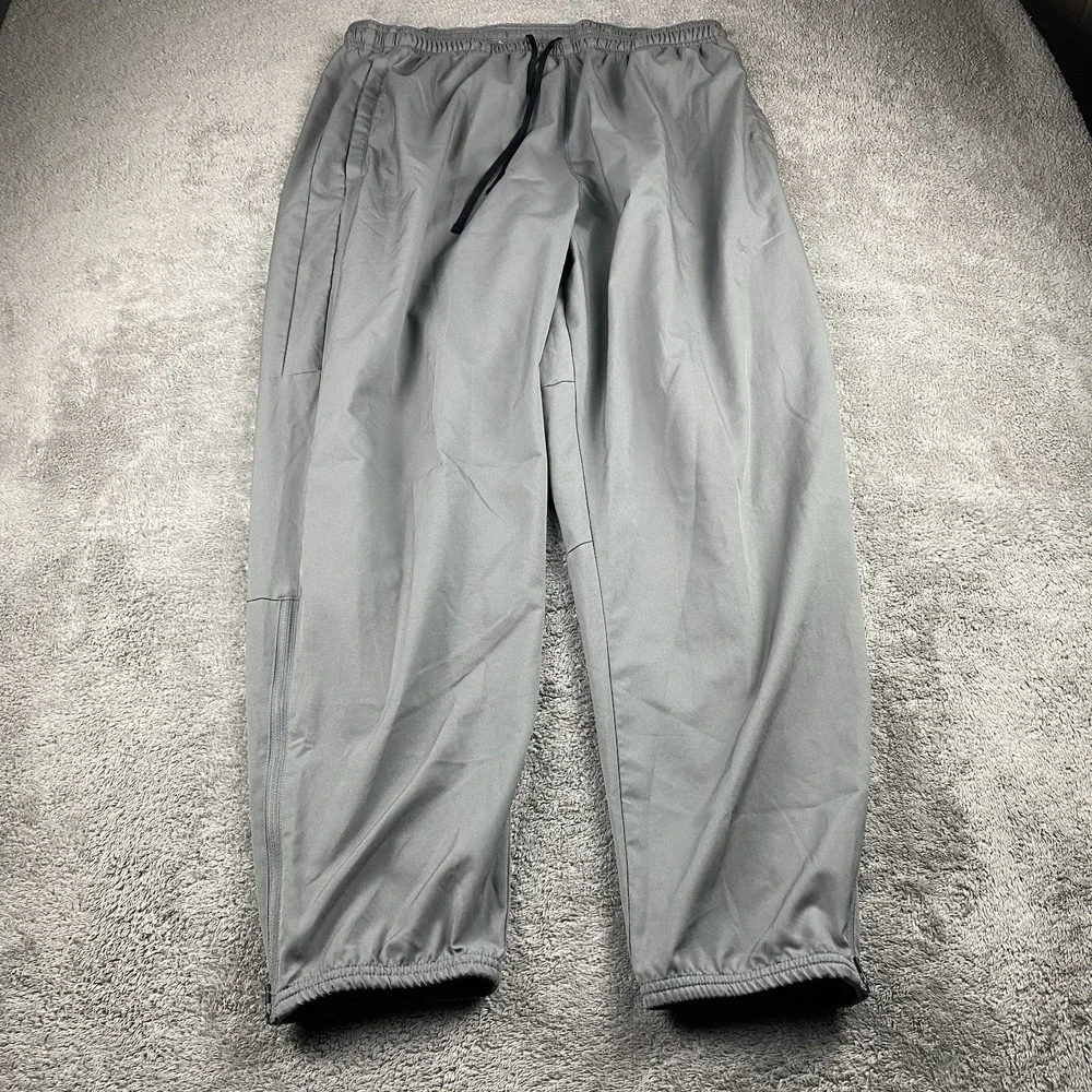Nike Dri-Fit Track Jogger Pants Mens XXL Gray Lined Elastic Waist Zip Ankle